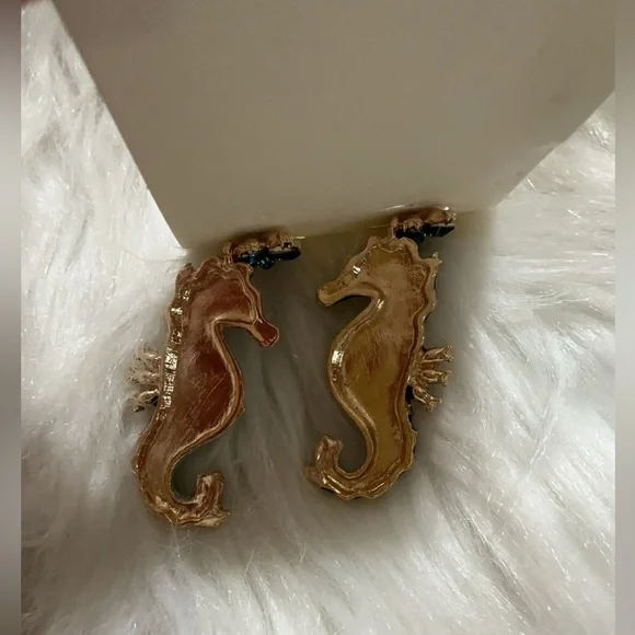 Blue Seahorse Rhinestone Statement Earrings Length 2.5” - Picture 7 of 8